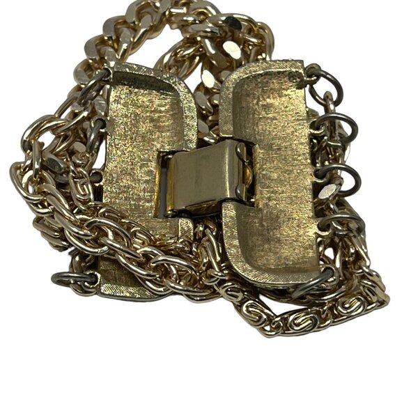 Womens Five Chain Bracelet Gold Tone Wide 7 inches Long - Picture 4 of 6